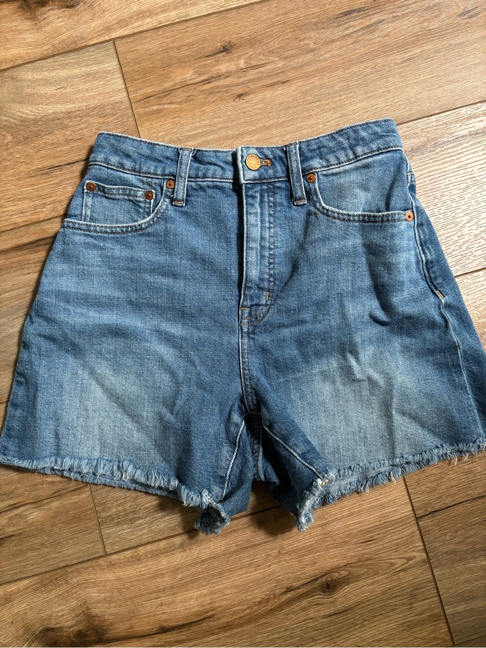 Madewell Light Blue High-Rise Denim Shorts with Frayed Hem